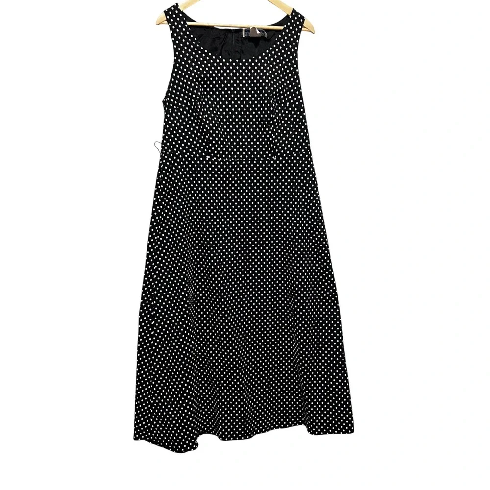 VTG Jessica Howard Retro Chic Parisian‎ Polka Dot Midi Dress 18W Black Classic